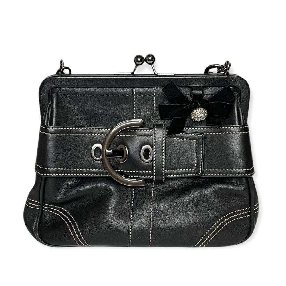 COACH | Soho Frame Kisslock Mini Satchel Black Gunmetal Glove Leather Bow Goth